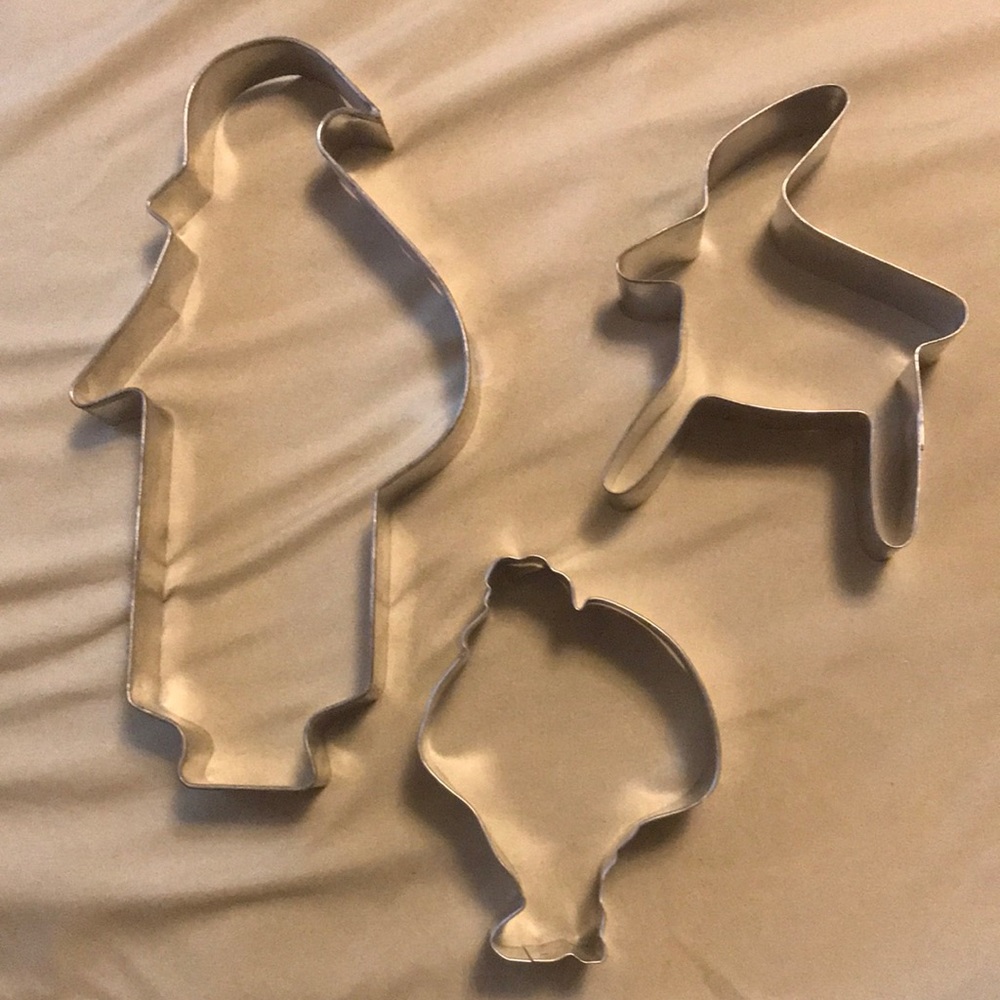 Lot of Three Metal Cookie Cutters Large Vintage Santa Smaller Santa and Reindeer